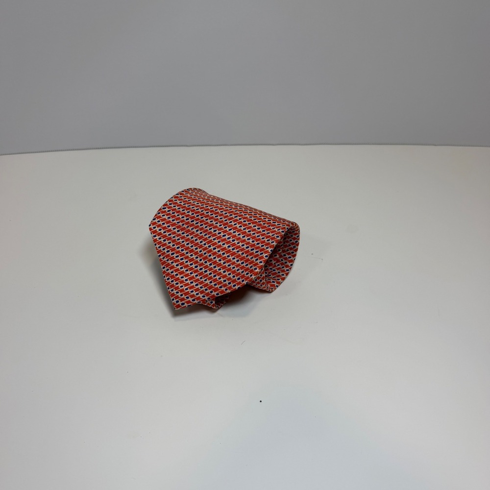 Lauren Ralph Lauren Silk Tie Orange Blue Geometric Dot Hand Finished USA Made